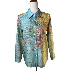 MissLook linen‎ world map blouse